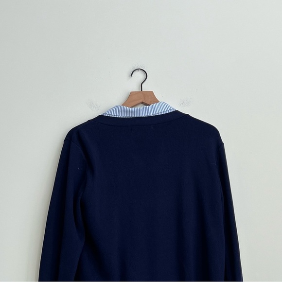 English Factory Blue Mixed Media Layered Cardigan Blouse Collared Button down - Picture 10 of 11